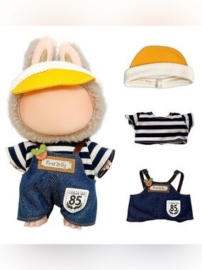 17cm Doll Clothes Blue Denim Overalls Outfit Set 3 Piece 🐰👖💙 - NWT